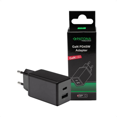 Incarcator USB PATONA Premium GaN PD45W negru 1xUSB-C 1xUSB 2639-P foto