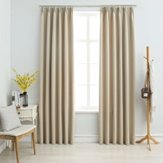 vidaXL Draperii opace cu c&acirc;rlige, 2 buc., bej, 140 x 175 cm