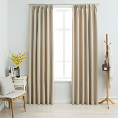 vidaXL Draperii opace cu c&amp;acirc;rlige, 2 buc., bej, 140 x 175 cm foto