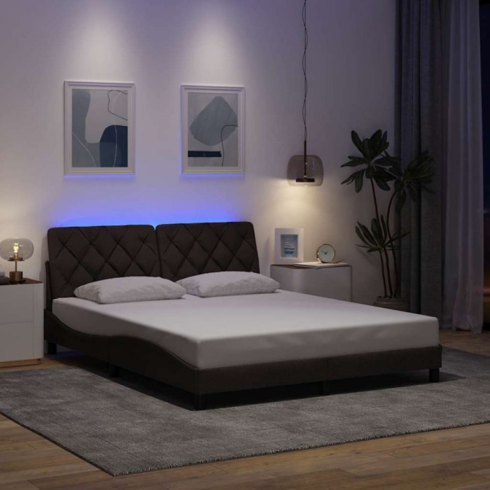vidaXL Cadru de pat cu LED fără saltea țesătură maro &icirc;nchis 160x200 cm 3310681