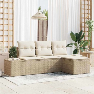 vidaXL Set de canapele pentru grădină 4 pcs Bej Rattan poli 3347011 foto