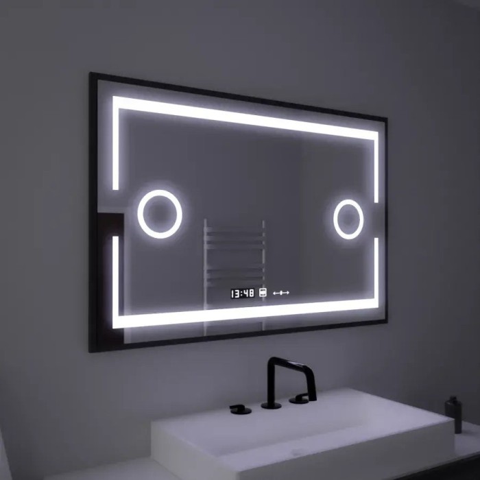 Oglinda LED Rectangulara, 120x80cm, Senzor MotionGlow Marcello, Sistem Dezaburire, Ceas &amp; Termometru, Lupa Cosmetica, Dimabila ModernLight Concept