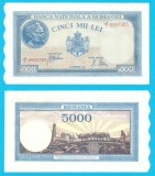 Romania (pick 55) 5000 Lei 1943 aUNC+; Varianta din 1943 cu filigran "Bust Traian"; Semnaturi: A. Ottulescu și R. Roman