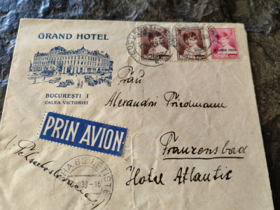 Plic filatelic circulat 1930, francatura Mixta Mihai, Grand Hotel Bucuresti foto