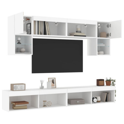 vidaXL Unități de perete TV cu LED-uri, 6 piese, alb, lemn prelucrat foto
