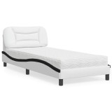 VidaXL Pat cu saltea, alb și negru, 90x190 cm, piele ecologică 3208695