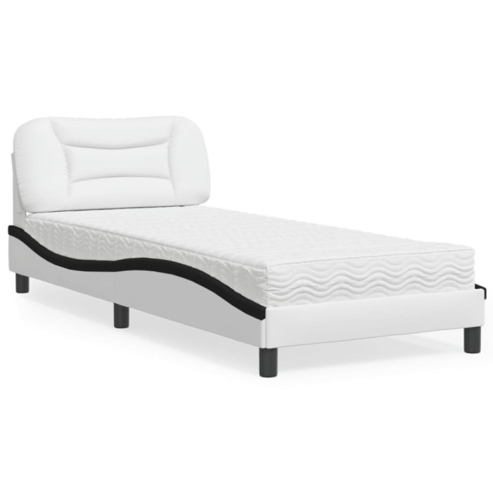 vidaXL Pat cu saltea, alb și negru, 90x190 cm, piele ecologică 3208695