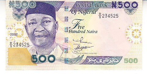 M1 - Bancnota foarte veche - Nigeria - 500 naira - 2002