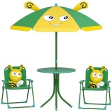 Set mobilier de grădină pentru copii AIYAPLAY, Scaune, Masa, Umbrelă, Design de Albinuțe, Verde+Galben | Aosom Romania