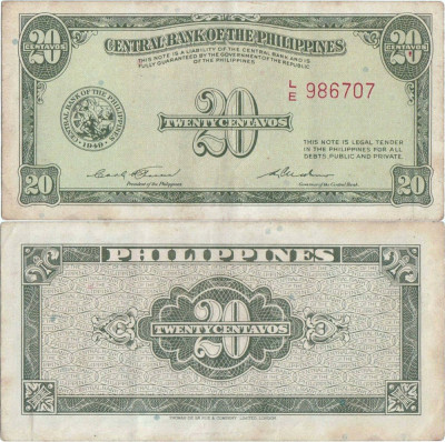 1949 , 20 centavos ( P-130b ) - Filipine foto