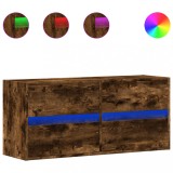 Cumpara ieftin Comoda TV de perete cu lumini LED, stejar fumuriu, 100x31x45 cm