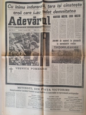 adevarul 13 ianuarie 1990-200.000 de oameni in genunchi la mormintele eroilor foto