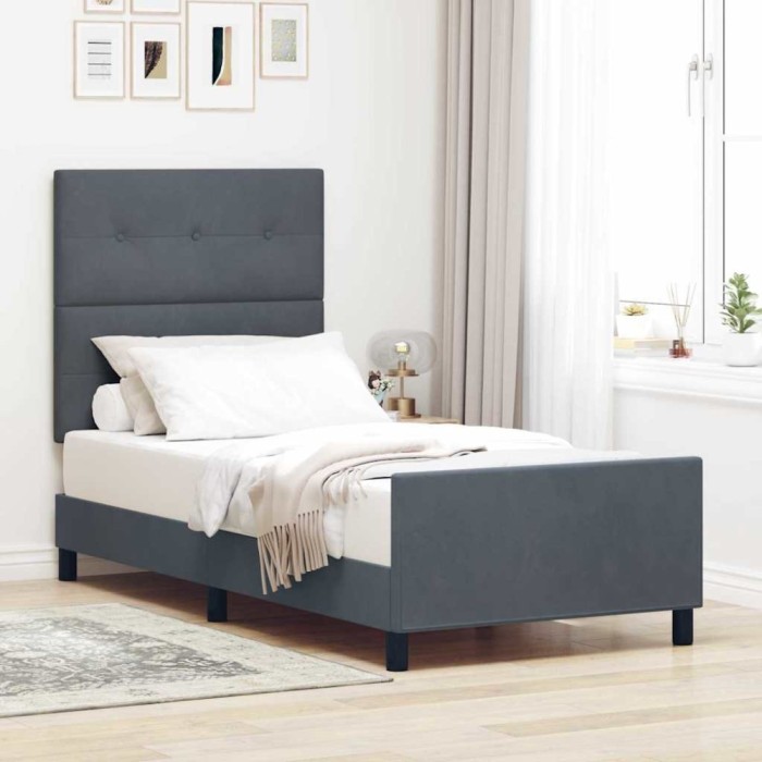 vidaXL Cadru de pat cu headboard Gri &icirc;nchis 100 x 200 cm Catifea 3344922