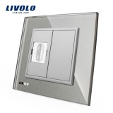 Priza HDMI simpla Livolo gri, cu rama din sticla termorezistenta