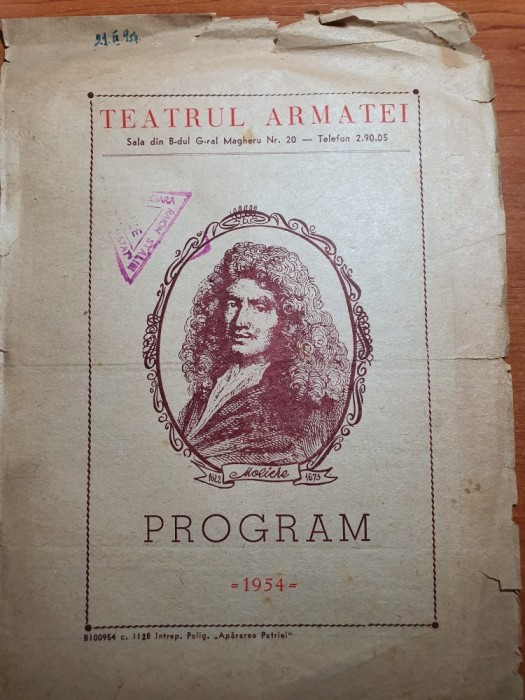 program teatrul armatei 1954-piesa avarul comedia in 5 acte