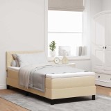 vidaXL Pat cu arcuri cu saltea cu headboard Crem 90 x 190 cm țesătură 3338732