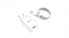 Vipfan E03 incarcator de perete, 1x USB, 18W, QC 3.0 + cablu Micro USB (alb) foto