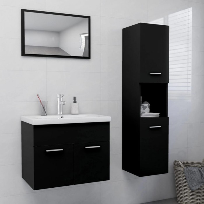 vidaXL Set mobilier de baie, negru, lemn prelucrat 3071406