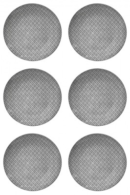 Set Farfurii 6 piese din Portelan Alb cu Model Gri, diametru 26.5 cm foto