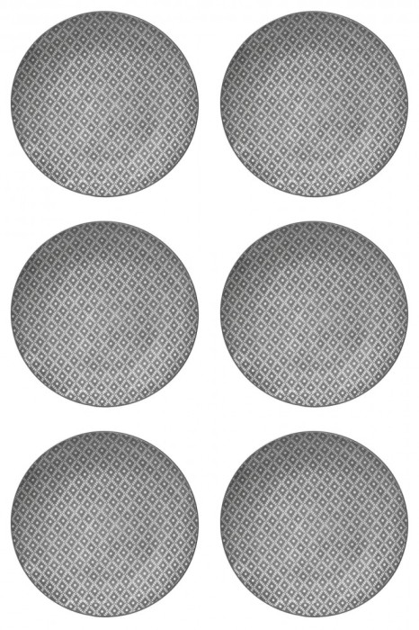 Set Farfurii 6 piese din Portelan Alb cu Model Gri, diametru 26.5 cm
