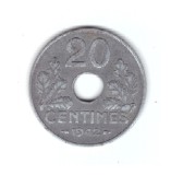 Moneda Franta 20 centimes 1942, stare buna, curata, Europa, Zinc