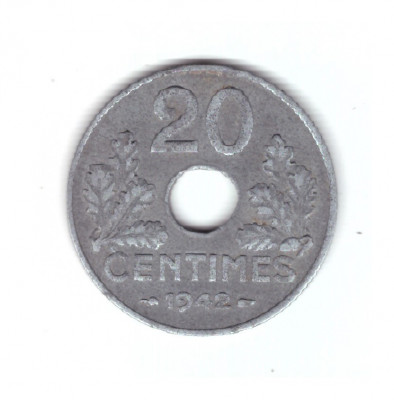 Moneda Franta 20 centimes 1942, stare buna, curata foto