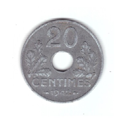 Moneda Franta 20 centimes 1942, stare buna, curata foto