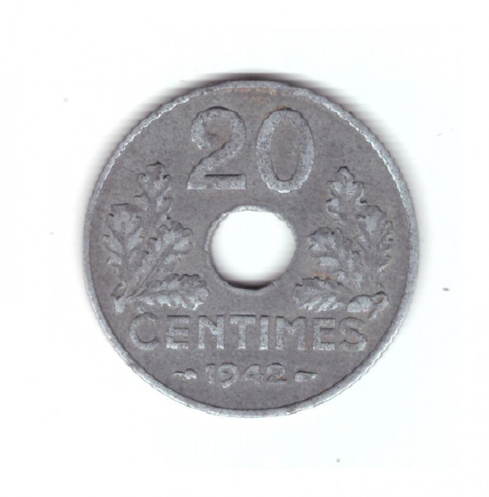 Moneda Franta 20 centimes 1942, stare buna, curata