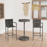 Set mobilier bar de gradina, 3 piese, gri, poliratan GartenMobel Dekor, vidaXL