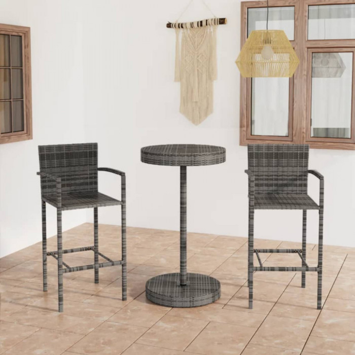 Set mobilier bar de gradina, 3 piese, gri, poliratan GartenMobel Dekor