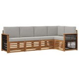 vidaXL Set canapea sectională cu pernă 4 pcs Natural și gri deschis 3384352