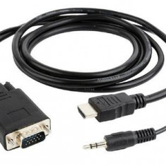 Cablu GEMBIRD A-HDMI-VGA-03-6, HDMI - VGA/Jack 3.5mm, 1.8m, Full HD/60Hz (Negru)