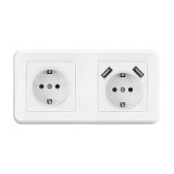 Priza Techstar&reg; PCU2, Dubla, 2 x USB, 2.1 A, Culoare Alb, Policarbonat, 16A