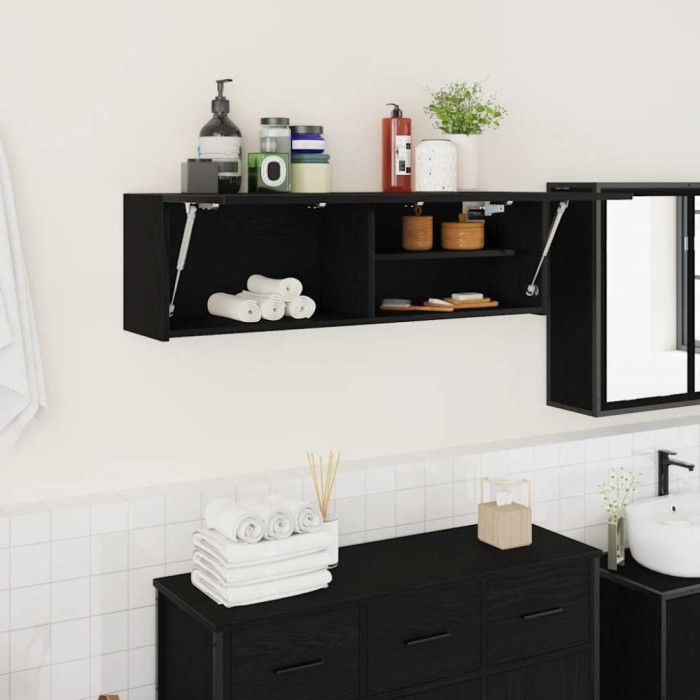 vidaXL Dulap de perete de baie, negru, 100x25x30 cm, lemn prelucrat