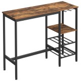 Masa pentru bucatarie/living/bar, Artool, inalta, pal, otel, cu suport pahare si sticle, 3 rafturi, maro rustic, 110x40x90 cm, Leobert