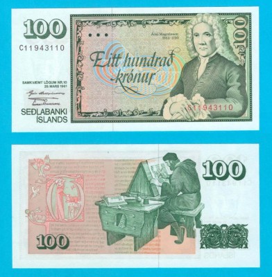 Islanda (p#50) 100 Kronur L.1961 UNC &amp;#039;Sedlabanki Islands&amp;#039; serie: C11943110 foto