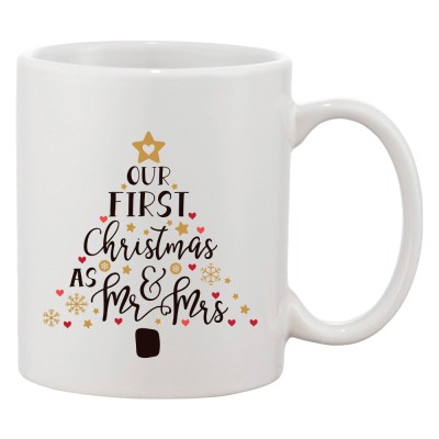 Cana alba personalizata &amp;#039;Our first Christmas as Mr &amp;amp; Mrs&amp;#039;, INOVATIX&amp;reg;. 330ml foto