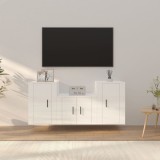 VidaXL Set comodă TV, 3 piese, alb extralucios, lemn prelucrat