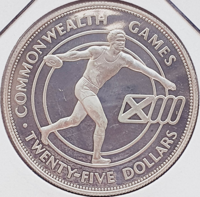 90 Barbados 25 Dollars 1986 Elizabeth II (Commonwealth Games) km 44 proof argint