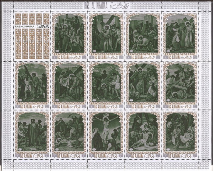 RAS AL KHAIMA 1970 PICTURA PASTE ( bloc dantelat format mare argintiu) MNH