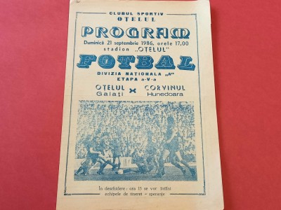 Program meci fotbal OTELUL GALATI - CORVINUL HUNEDOARA (21.09.1986) foto