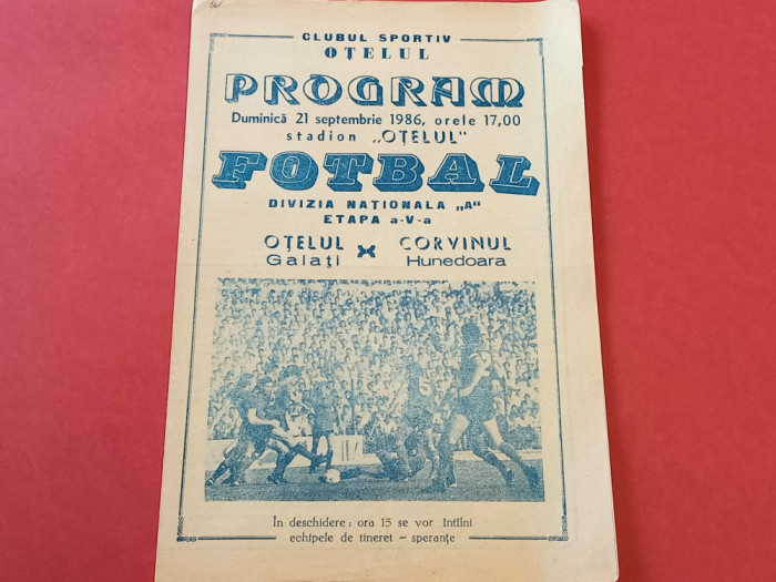 Program meci fotbal OTELUL GALATI - CORVINUL HUNEDOARA (21.09.1986)