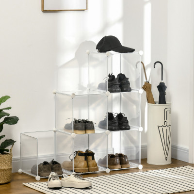 HOMCOM Dulap interior modular pentru pantofi, 6 cuburi din plastic PP, 94,5x32x162cm, transparent foto