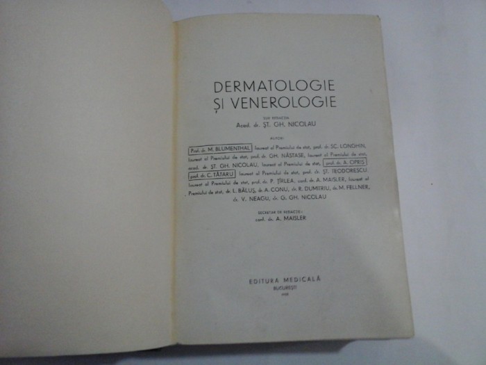 DERMATOLOGIE SI VENEROLOGIE - sub redactia St. Gh. NICOLAU