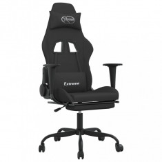 Scaun de gaming cu masaj/suport picioare, negru, textil