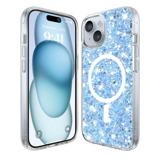 Husa pentru iPhone 15 Plus - Techsuit Sparkly Glitter MagSafe - Blue