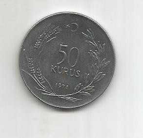 No(4) moneda- TURCIA - 50 KURUS -anul 1971 foto