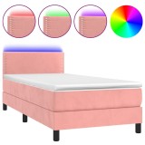 Cumpara ieftin Pat cu arcuri, saltea si LED, roz, 100x200 cm, catifea