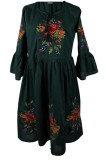 Rochie traditionala dama R, verde , marimea XL, Bumbac