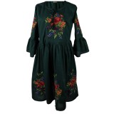 Rochie traditionala dama R, verde , marimea 3XL
